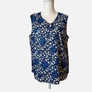Seasalt Cornwall Cobbs Wells Top Sleeveless Cotton Blue Swirl Pattern Size 16